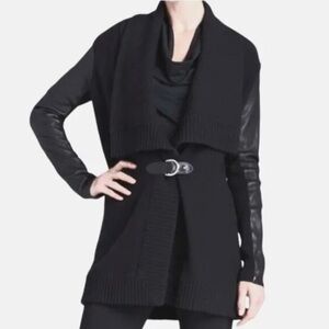 Ralph Lauren wool cashmere leather belted cardigan black large